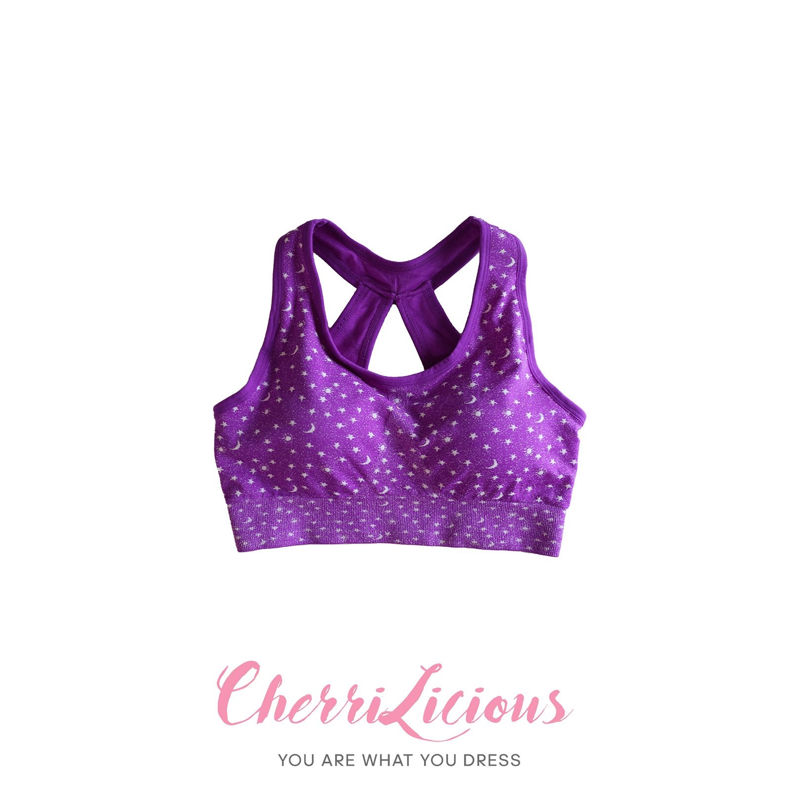 Active Wear 紫色星星圖案運動上衣 Cherrilicious