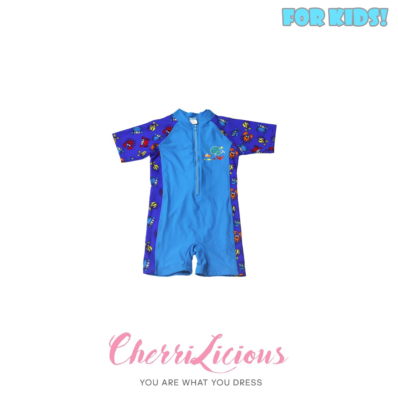 【FOR KIDS】Swimwear for KIDS! 拼色 淺藍深藍 海洋生物 男生泳裝  (2-3 years old) Cherrilicious